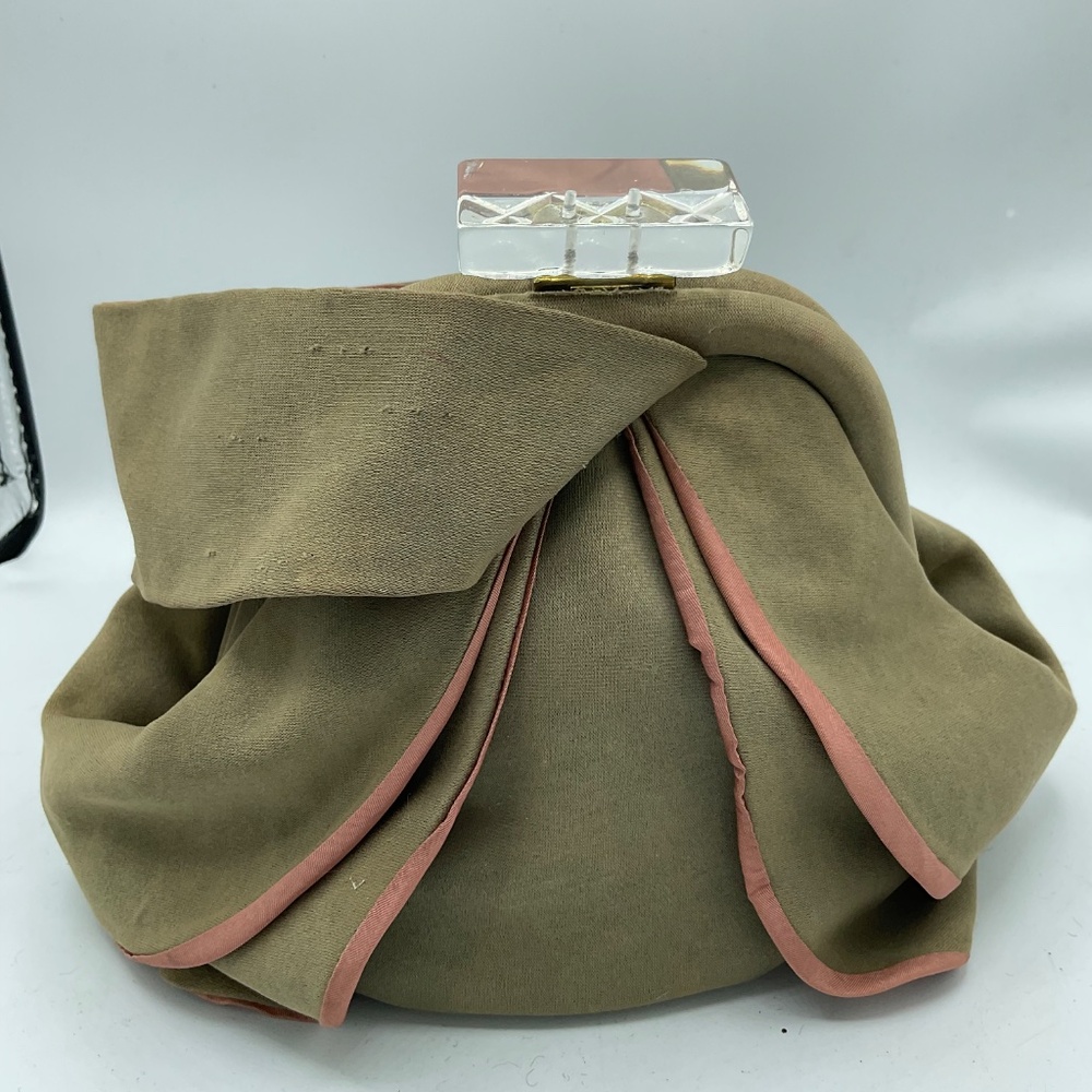 Vintage Muted - Khaki Green And Salmon - Peach Wristlet Purse 1930’s-1940’s - Picture 2 of 11
